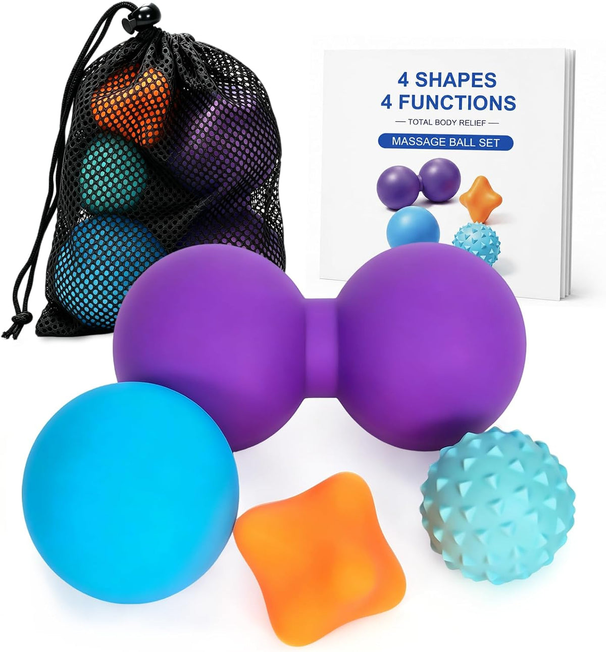 Massage Ball Set with Peanut, Lacrosse, Spiky & Trigger Point Therapy Balls