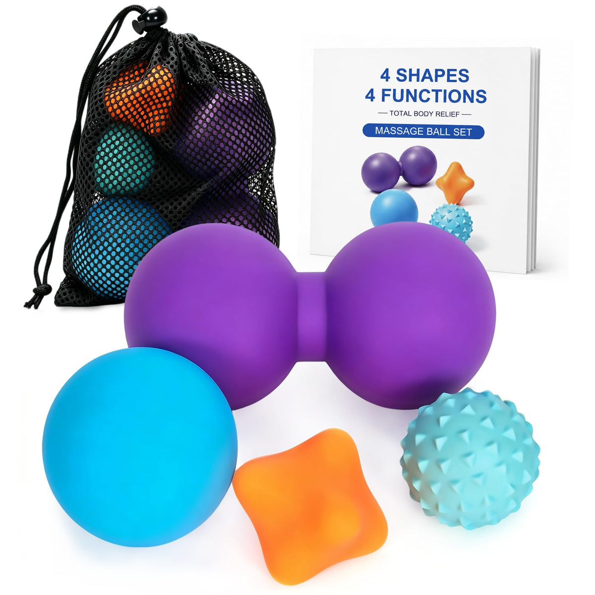 Massage Ball Set with Peanut, Lacrosse, Spiky & Trigger Point Therapy Balls