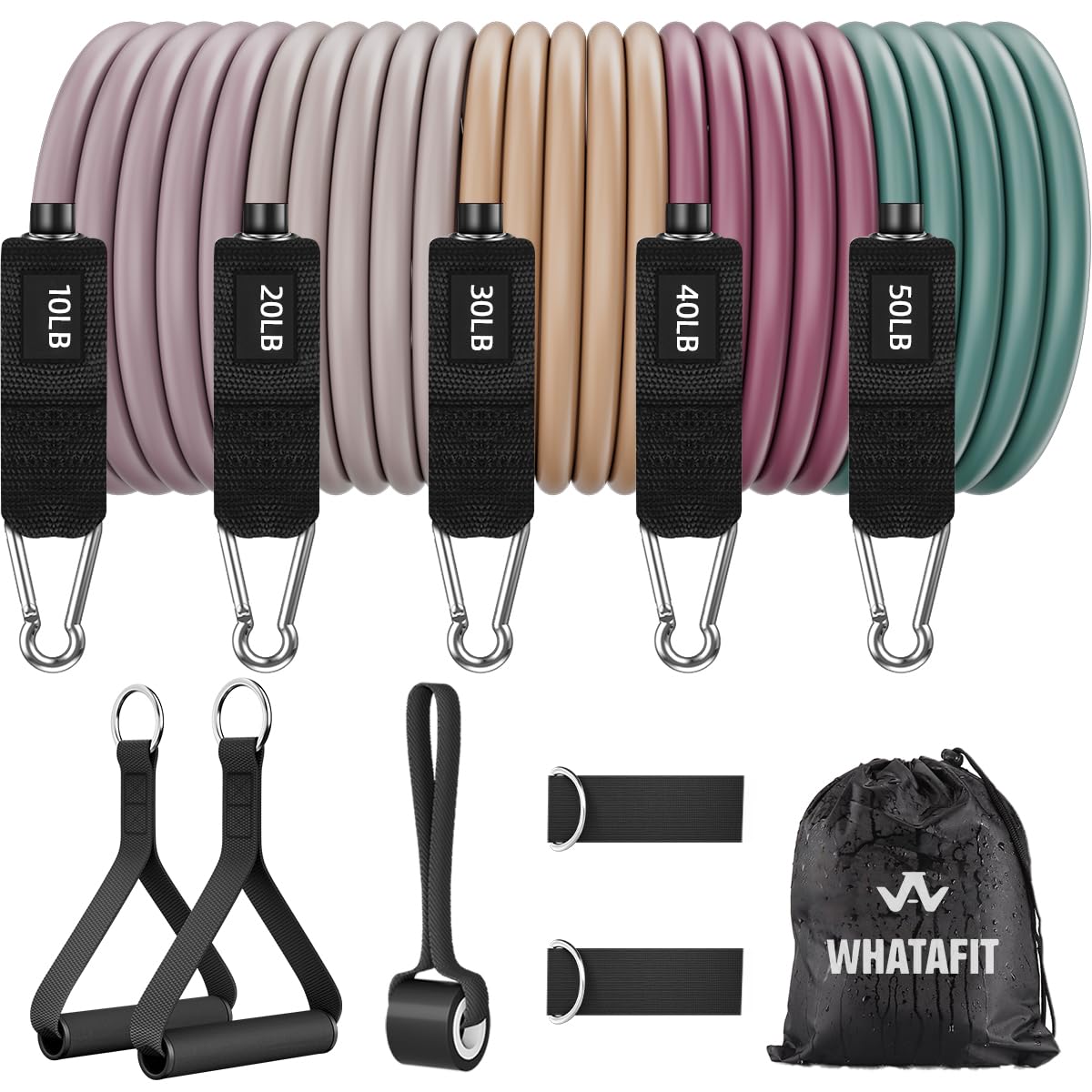 WHATAFIT Resistance Bands with Handles, 150 lb Exercise Bands Set