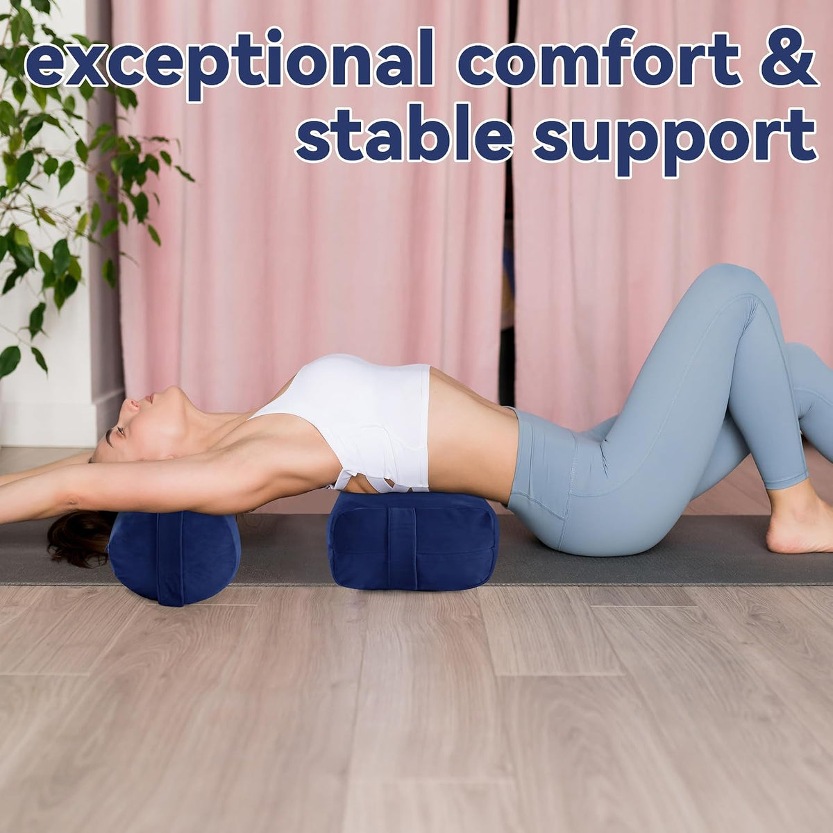 ROYALAY 2 Pcs Yoga Bolster Pillow for Restorative Yoga, Rectangular and Cylinder Meditation Pillow Set with Carrying Handles, Supportive Cushion for Exercise Workout Stretching Meditation,Dark Blue