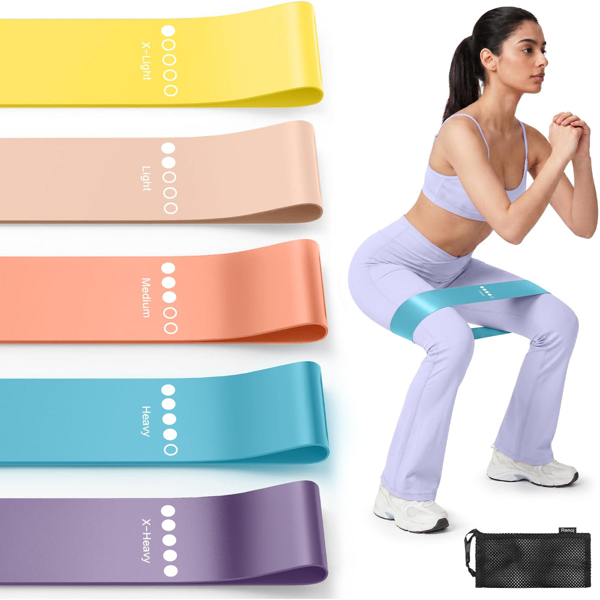 Resistance Bands for Working Out, 5-Pack Elastic Loop Exercise Bands for Strength Training Stretching, Home Gym Equipment for Pilates Yoga Physical Therapy, Leg Glute Arm Workout Kit for Women Men