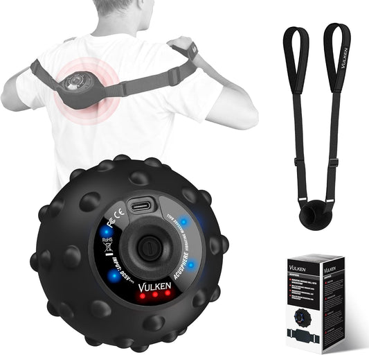 Vulken Vibrating Massage Ball with SphereStrap, Hands-Free Back Massager
