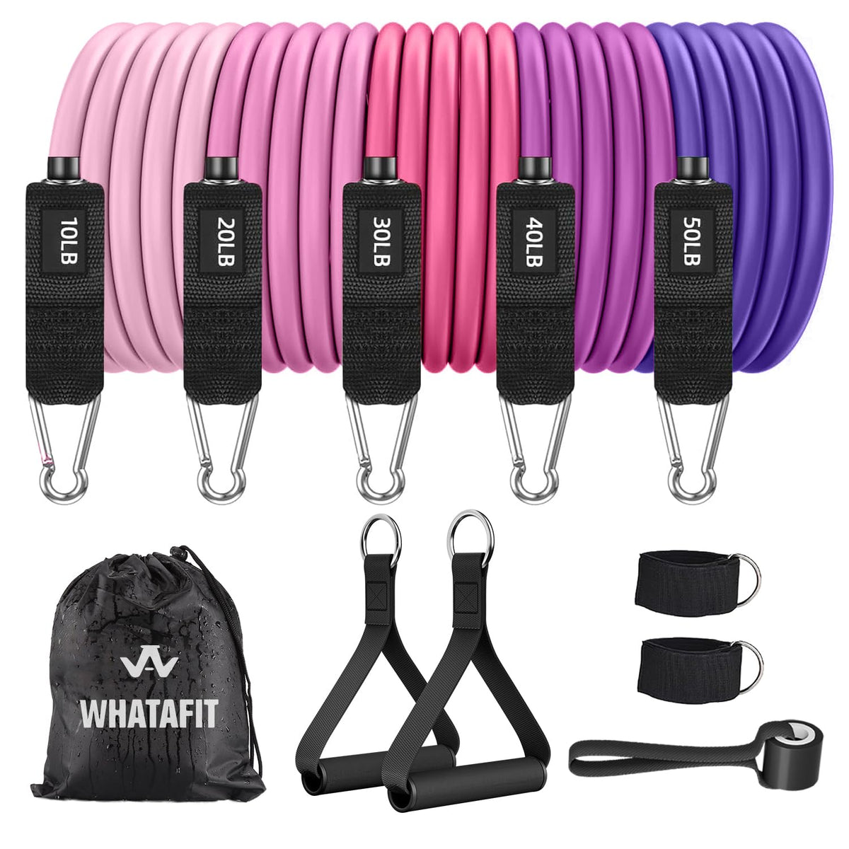 WHATAFIT Resistance Bands with Handles, 150 lb Exercise Bands Set