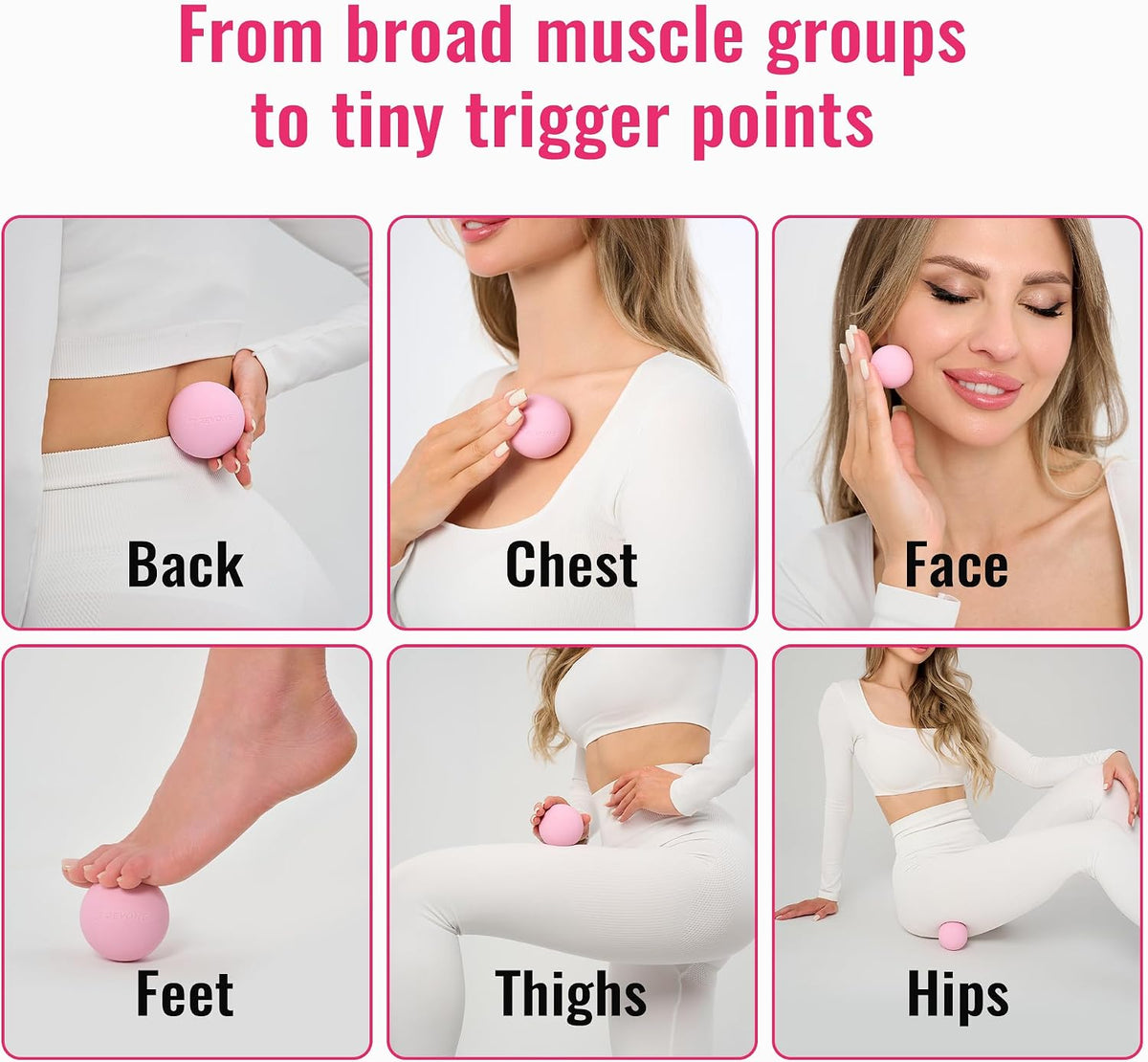 3 in 1 Massage Ball Set – 2.5", 1.9" & 1.2" Firm Silicone Balls for Myofascial Release, Trigger Point Therapy, Back & Foot Pain Relief, Face Fitness, Yoga, Deep Tissue Recovery (Pink)