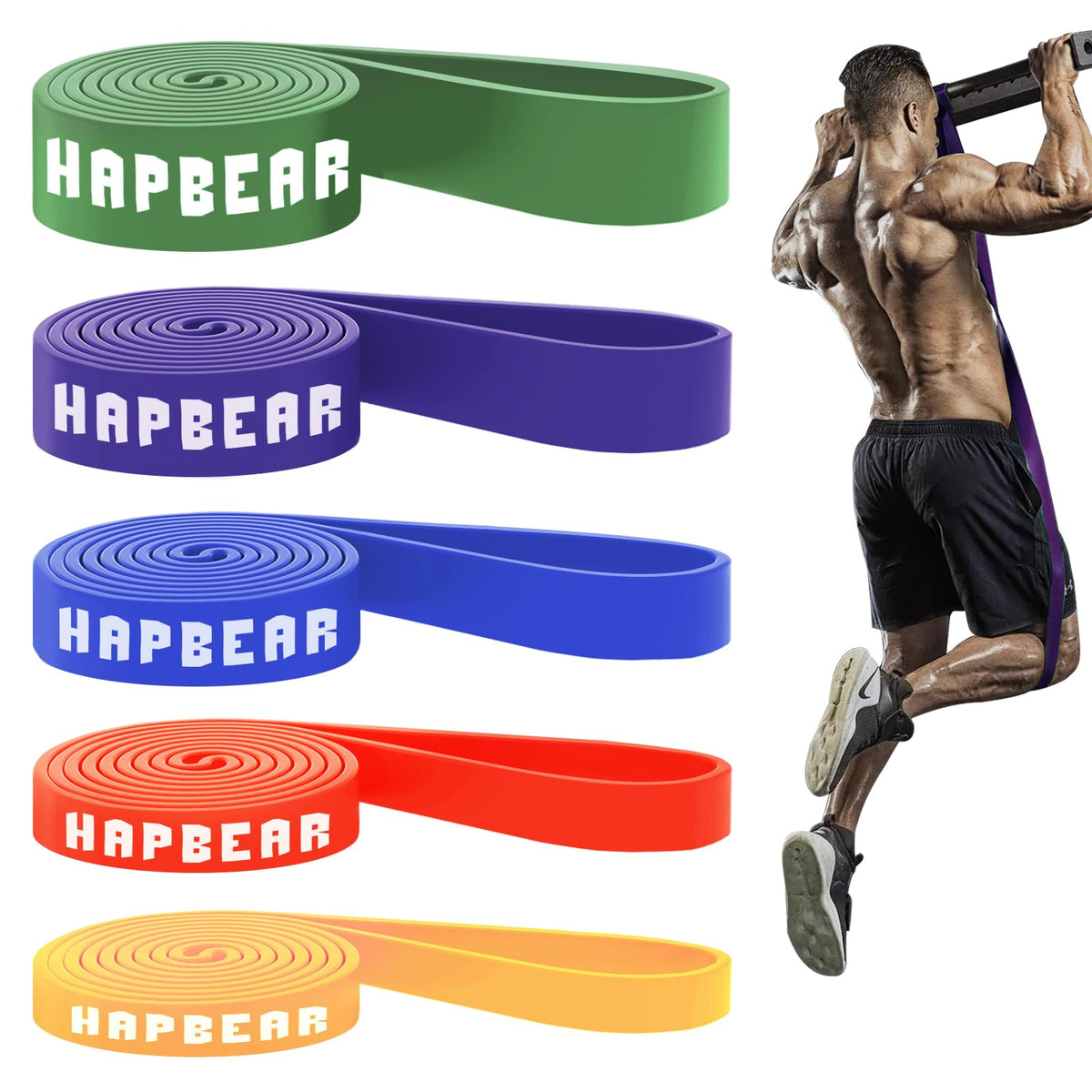 HAPBEAR Pull Up Assistance Bands - Pull Up Bands - Resistance Bands - Exercise Bands Resistance Bands Set of 5 - Workout Bands for Working Out, Stretching, Muscle Training