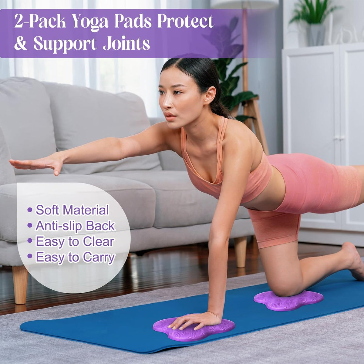 RoundFunny 5 Pcs Yoga Blocks Knee Pads Strap Set Foam Pilates
