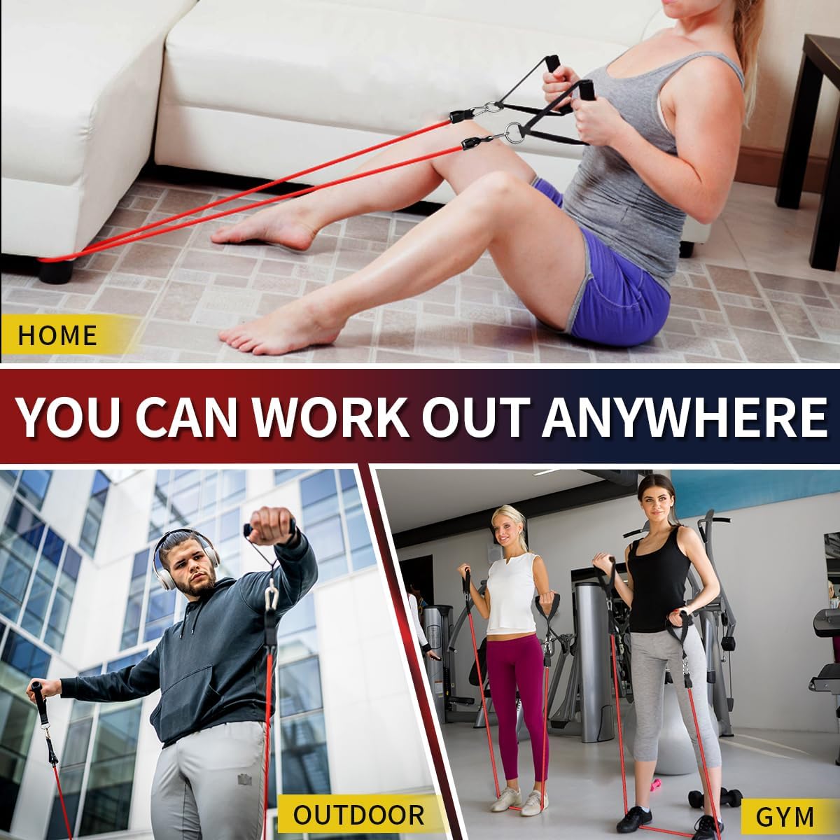 WHATAFIT Resistance Bands with Handles, 150 lb Exercise Bands Set