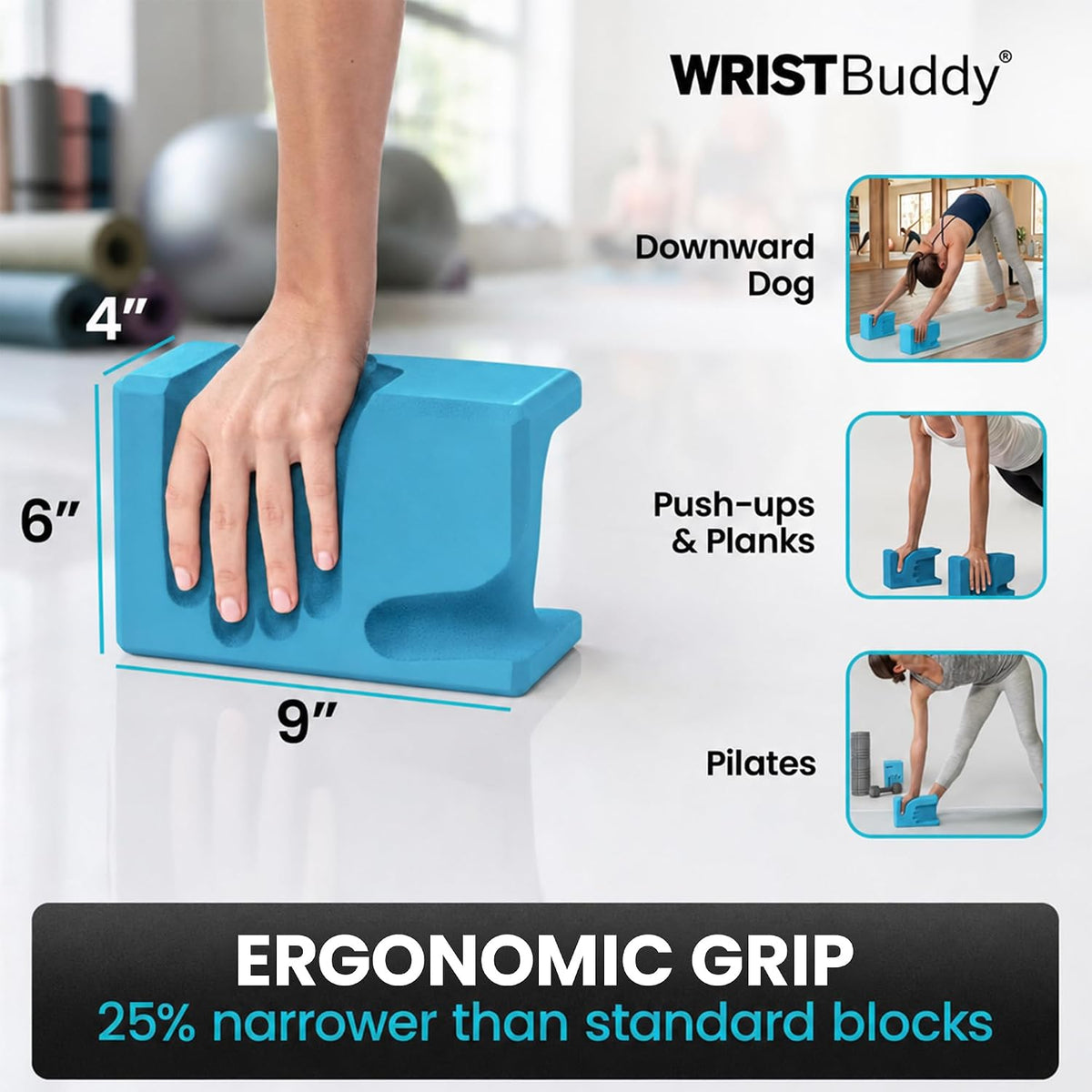 WRISTBuddy® Yoga Blocks 2 Pack, High Density Non-Slip, Hand-Shaped Design