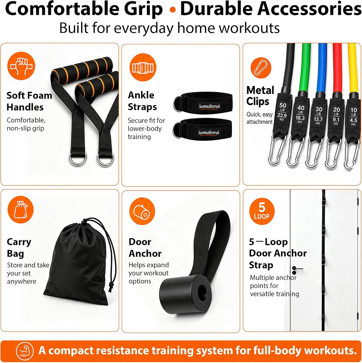 Resistance Bands Set with Handles and Door Anchor for Full Body Workout