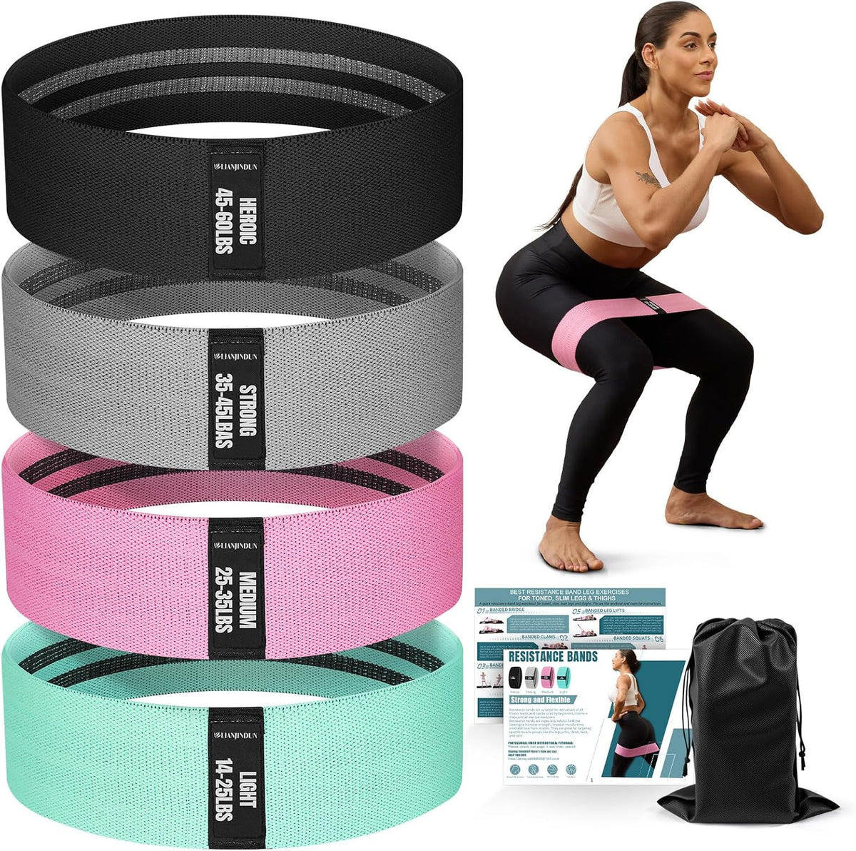 Lianjindun Booty Resistance Bands for Legs & Glutes, Non-Slip Workout Set