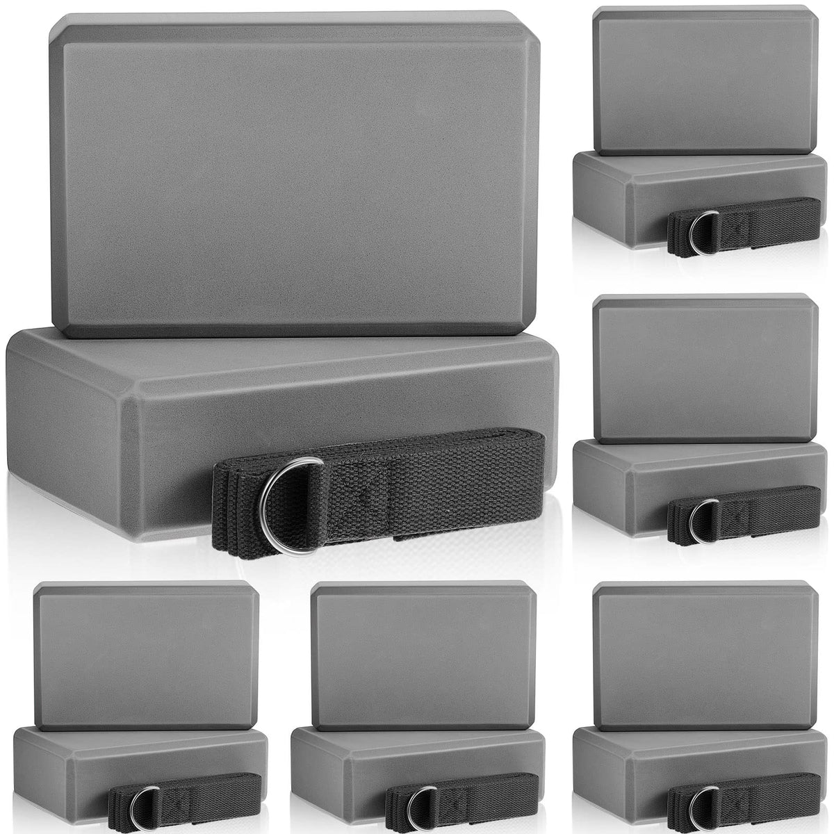 Meooeck 18 Pcs Yoga Blocks and Strap Set Include 12 EVA Foam Yoga Blocks Bulk 9"x6"x3" with 6 Adjustable 8 ft Straps D Ring Non Slip Props for Stretching Pilates Workout Studio Home Gym