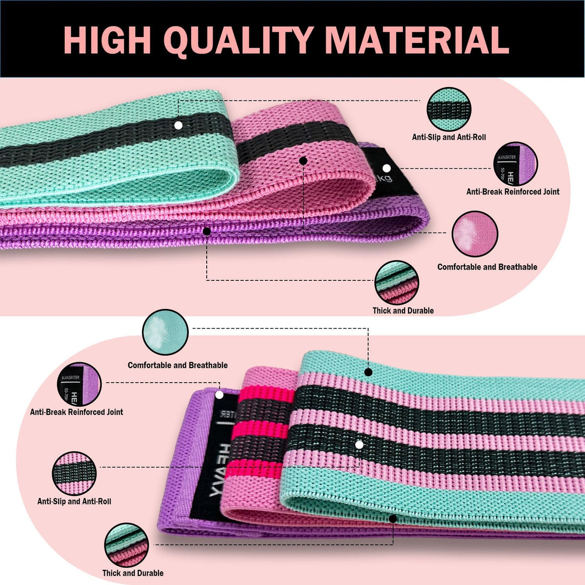 KANGFITER Long and Short 6 Fabric Resistance Bands Set with Door Anchor