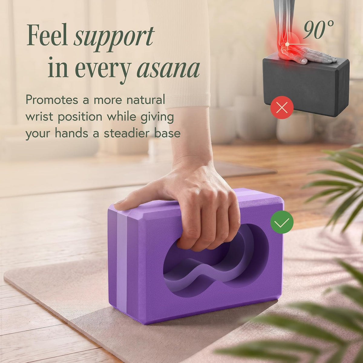 Yoga Blocks Wrist Support; Yoga Blocks 2 Pack with Knee Pads and Strap to Put Less Weight on Wrists; Durable, Versatile Yoga Brick Exercise Block Set, Blocks Yoga