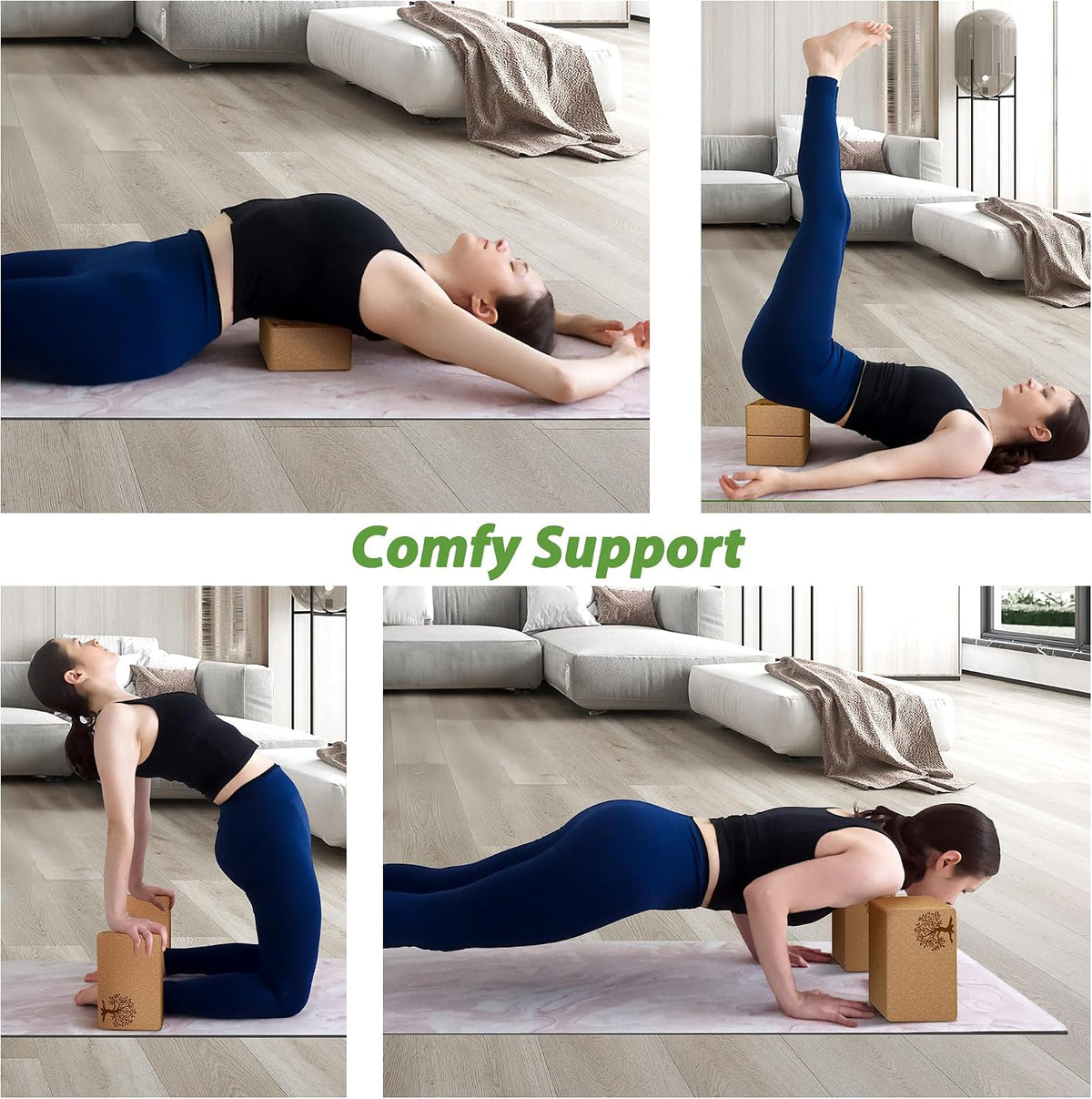 Cork Yoga Blocks 2 Pack Set, Natural High Density Non Slip Cork Yoga Bricks