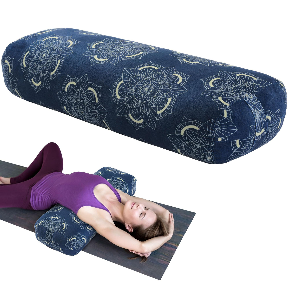 MABOZOO Yoga Bolster Pillow, Rectangular Yoga Bolster for Restorative & Meditation, Professional Meditation Cushion with Carry Handle