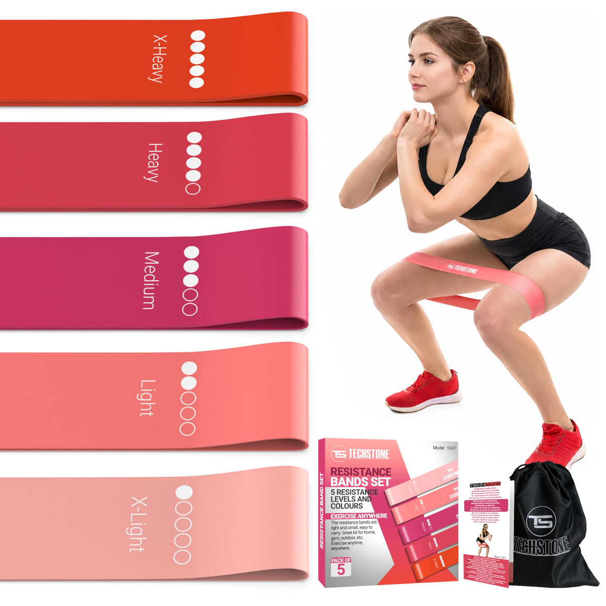 TechStone Resistance Bands Set – 5 Levels Loop Exercise Bands for Men & Women, Elastic Workout Bands for Home Gym, Training, Yoga & Fitness, Carry Bag Included