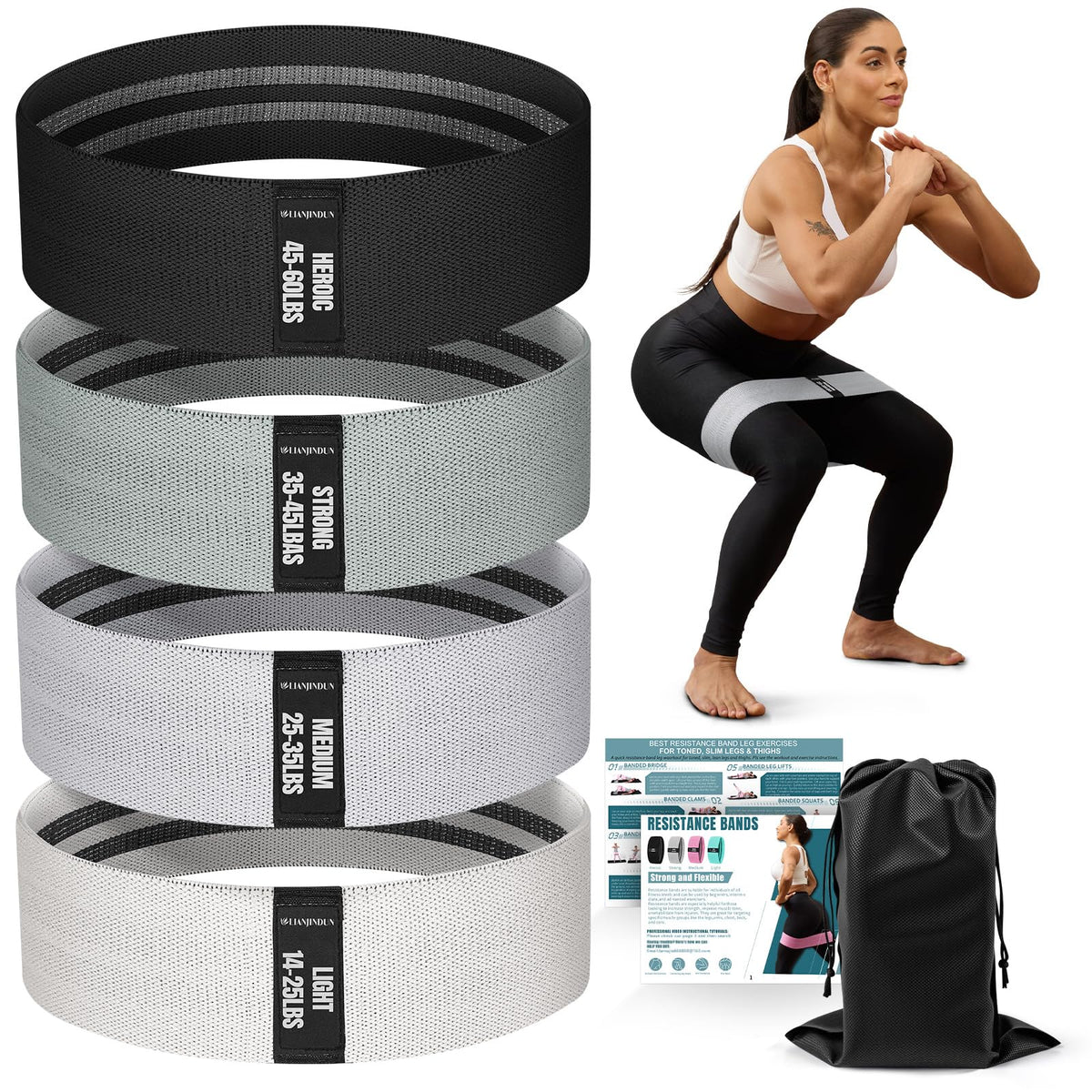 Lianjindun Booty Resistance Bands for Legs & Glutes, Non-Slip Workout Set