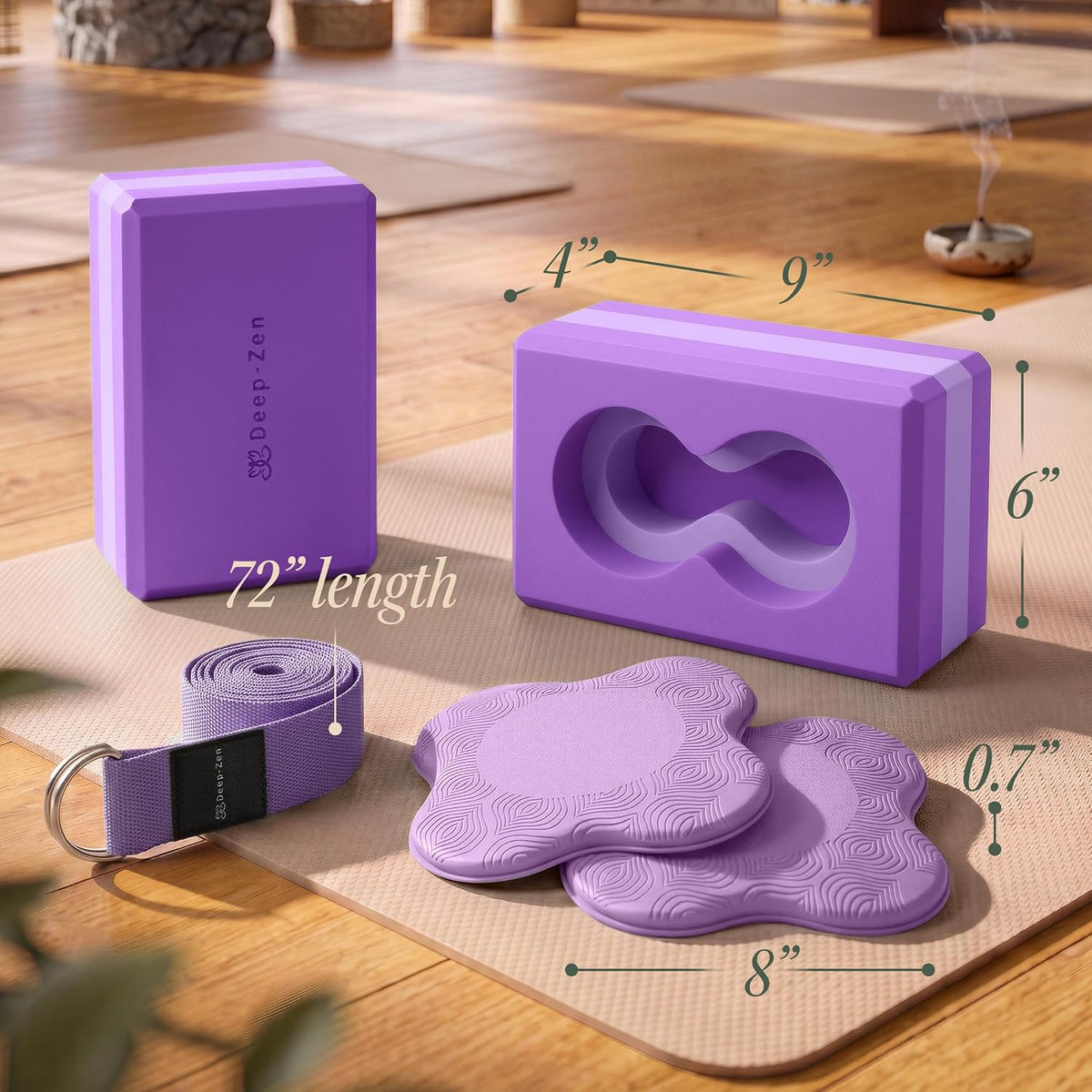 Yoga Blocks Wrist Support; Yoga Blocks 2 Pack with Knee Pads and Strap to Put Less Weight on Wrists; Durable, Versatile Yoga Brick Exercise Block Set, Blocks Yoga