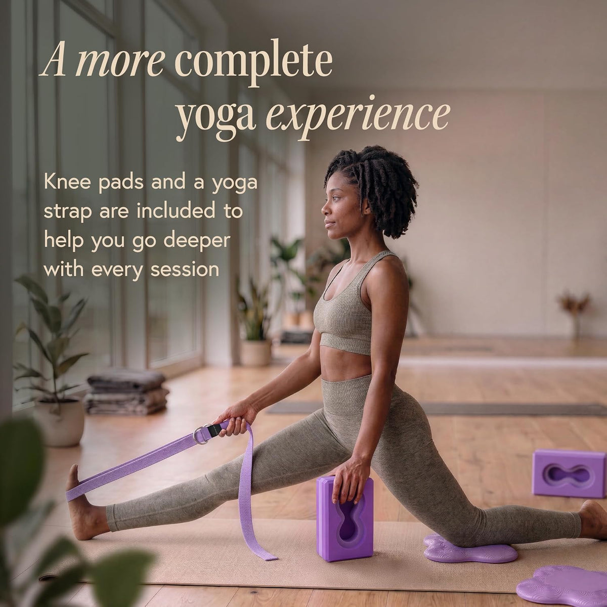 Yoga Blocks Wrist Support; Yoga Blocks 2 Pack with Knee Pads and Strap to Put Less Weight on Wrists; Durable, Versatile Yoga Brick Exercise Block Set, Blocks Yoga