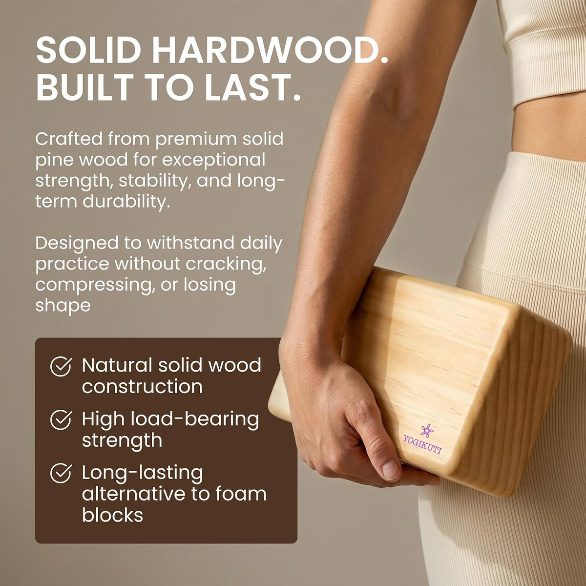 Solid Wooden Yoga Blocks Set of 2 | Premium Pine Wood Iyengar Yoga Blocks | Solid, Durable & Smooth Rounded Edges | Wooden Yoga Props for Stretching, Balance, Alignment & Home Studio Practice