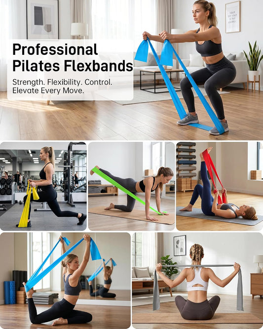 Renoj Pilates Flexbands, 5-Pack Latex-Free Resistance Bands Set – Exercise Bands for Pilates, Yoga, Stretching & Physical Therapy | Home Gym Equipment for Women & Men
