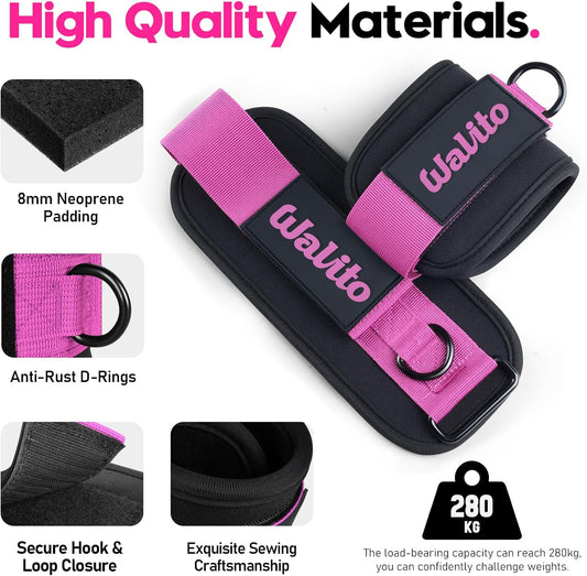 WALITO Ankle Resistance Bands with Cuffs, Exercise Bands for Legs and Butt, Booty Workout Equipment for Kickbacks and Hip Fitness Training