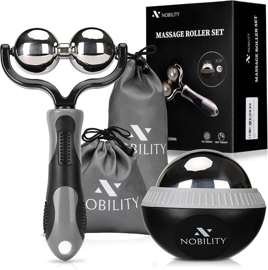 Nobility Massage Ball Roller– Ice Cold and Hot for Deep Tissue and Sore Muscle Relief of Stiffness and Stress, Body, Neck, Back, Foot, Plantar Double Grey