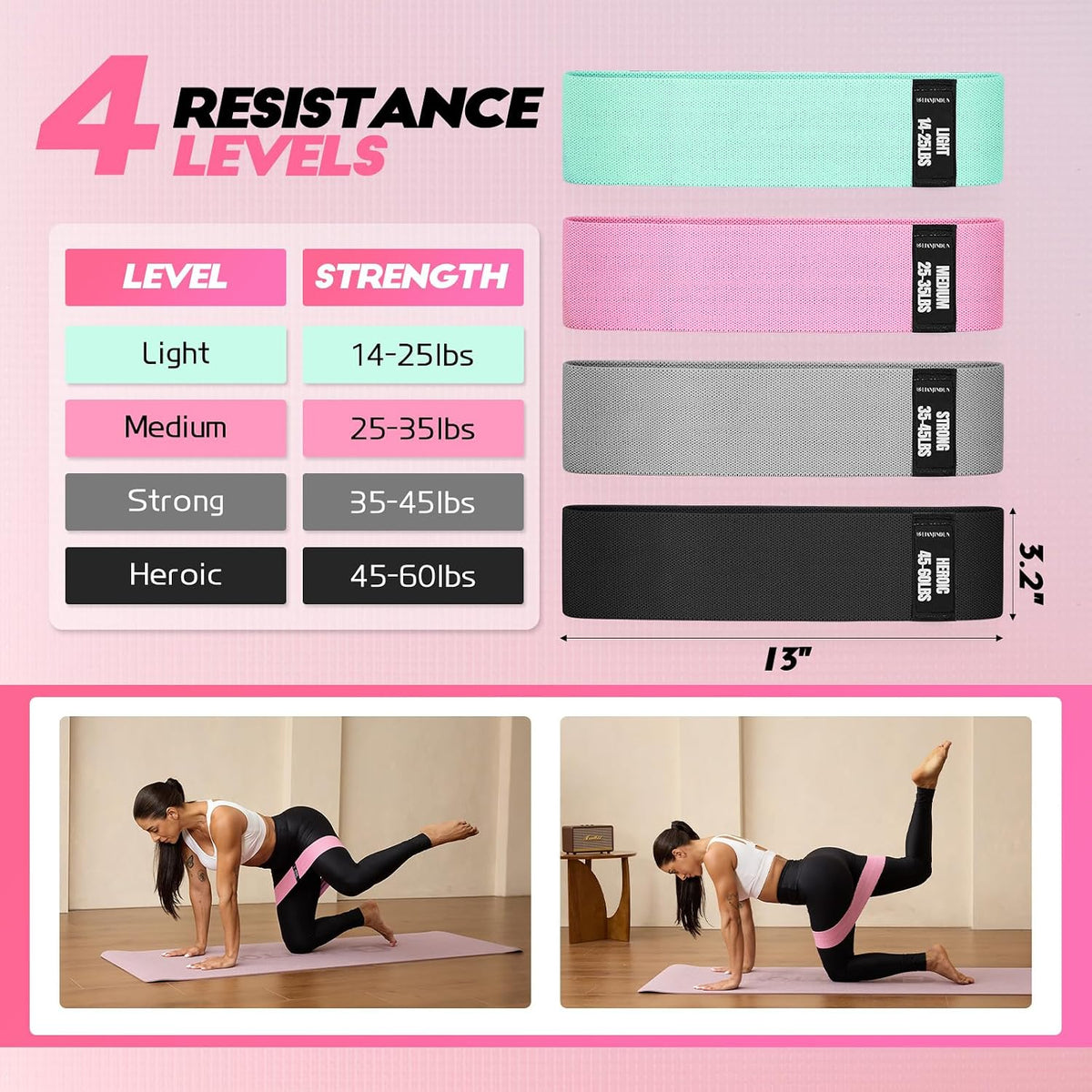 Lianjindun Booty Resistance Bands for Legs & Glutes, Non-Slip Workout Set