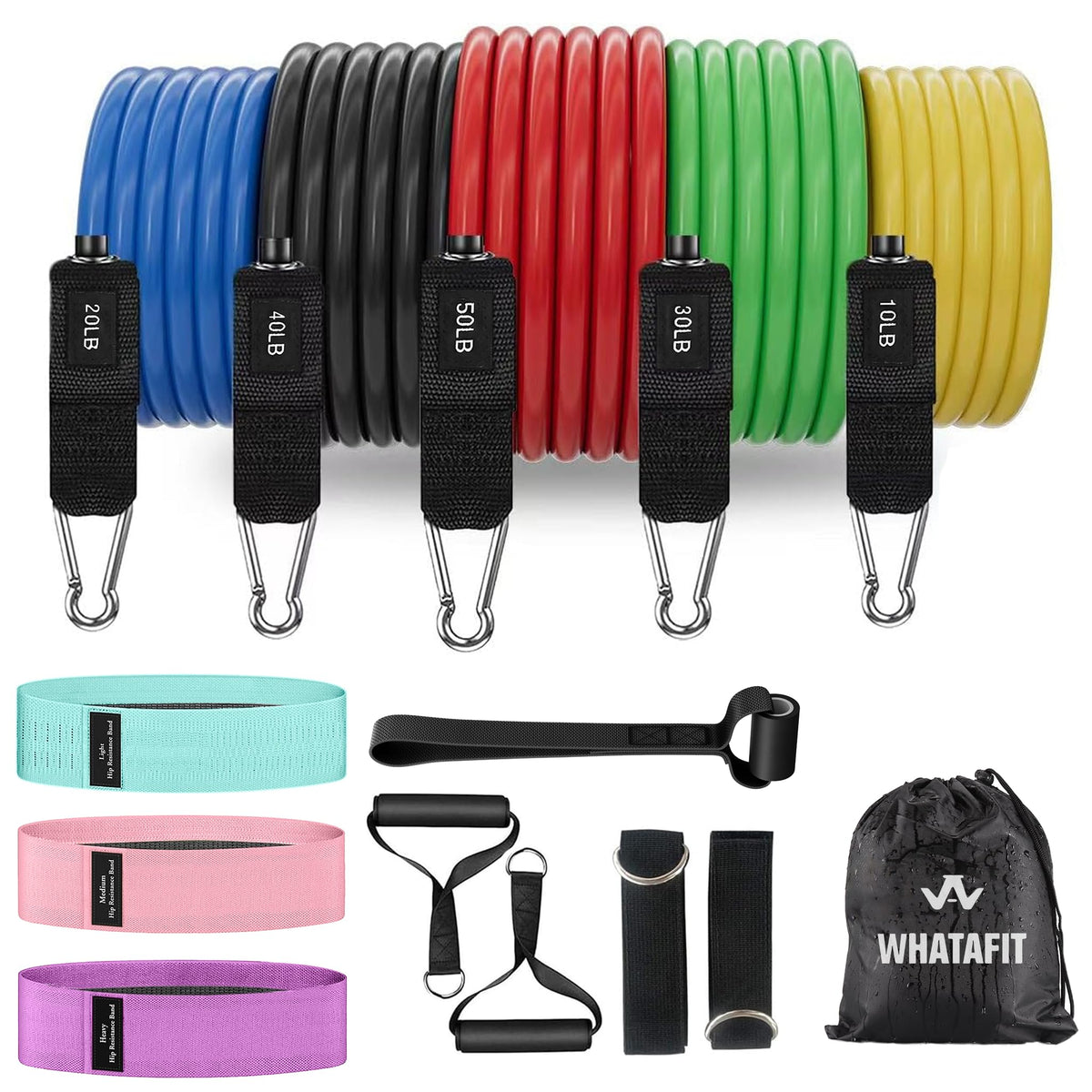 WHATAFIT Resistance Bands with Handles, 150 lb Exercise Bands Set