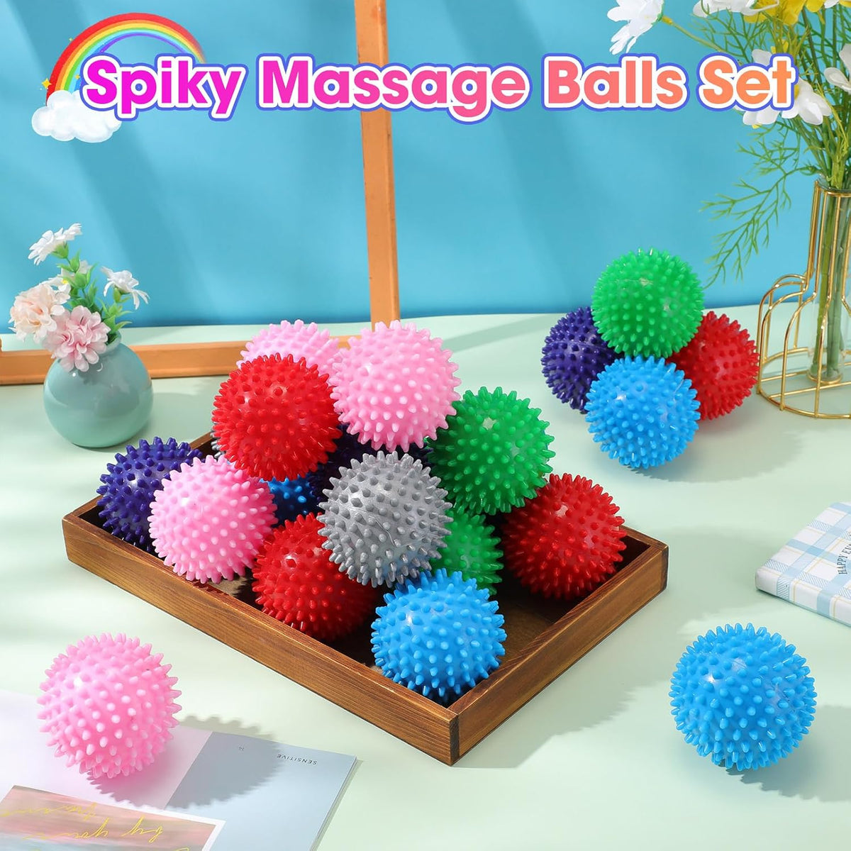 Liliful 12 Pcs Spiky Massage Ball Hard Foot Ball Roller Massager Firm Foot Arch Trainer 3 Inch for Deep Tissue Plantar Fasciitis Back Hands Muscles Soreness Exercise (Mixed Color)