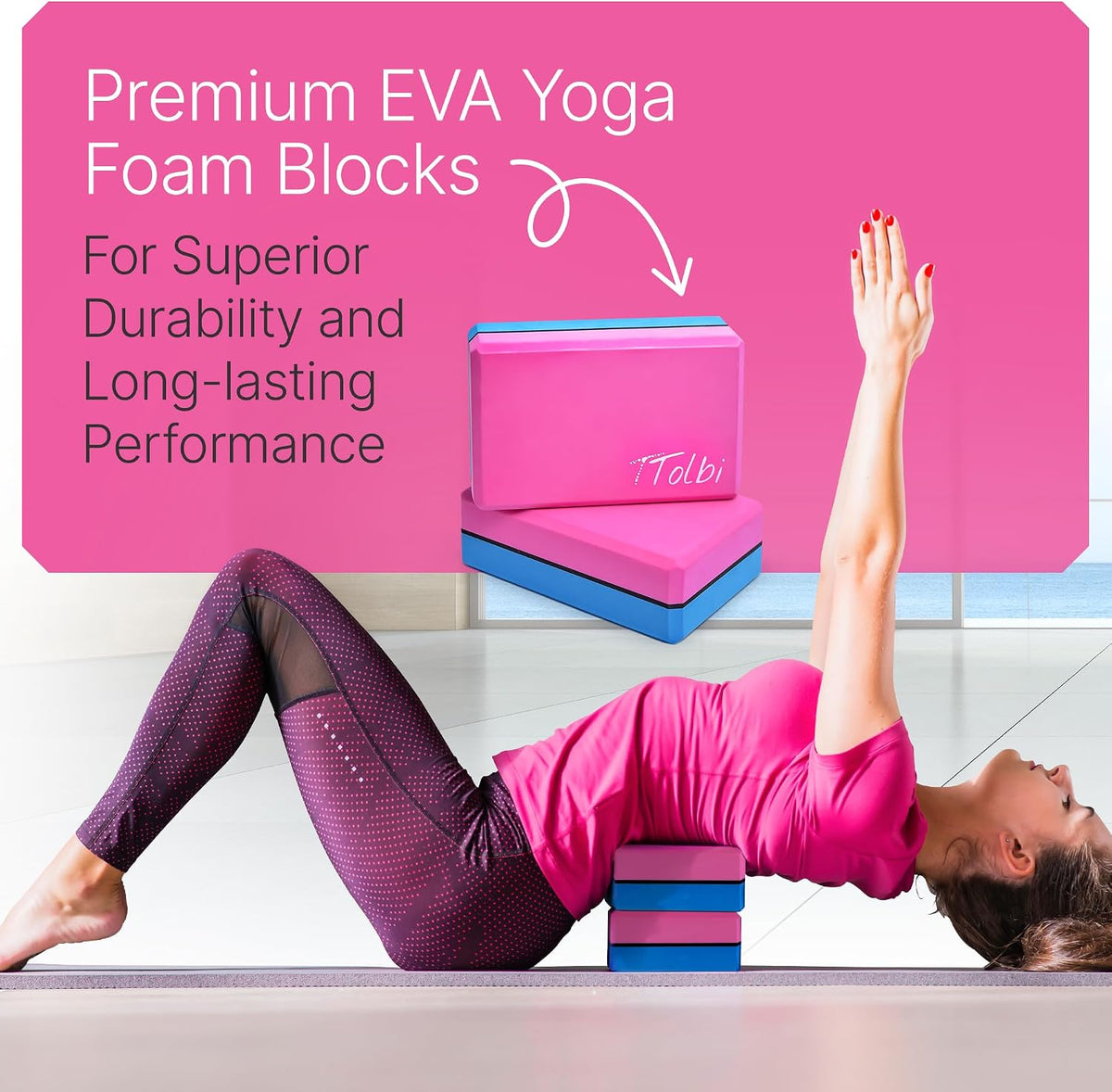 Yoga Blocks 2 Pack with Strap and Guide – Soft Non-Slip EVA Foam Blocks