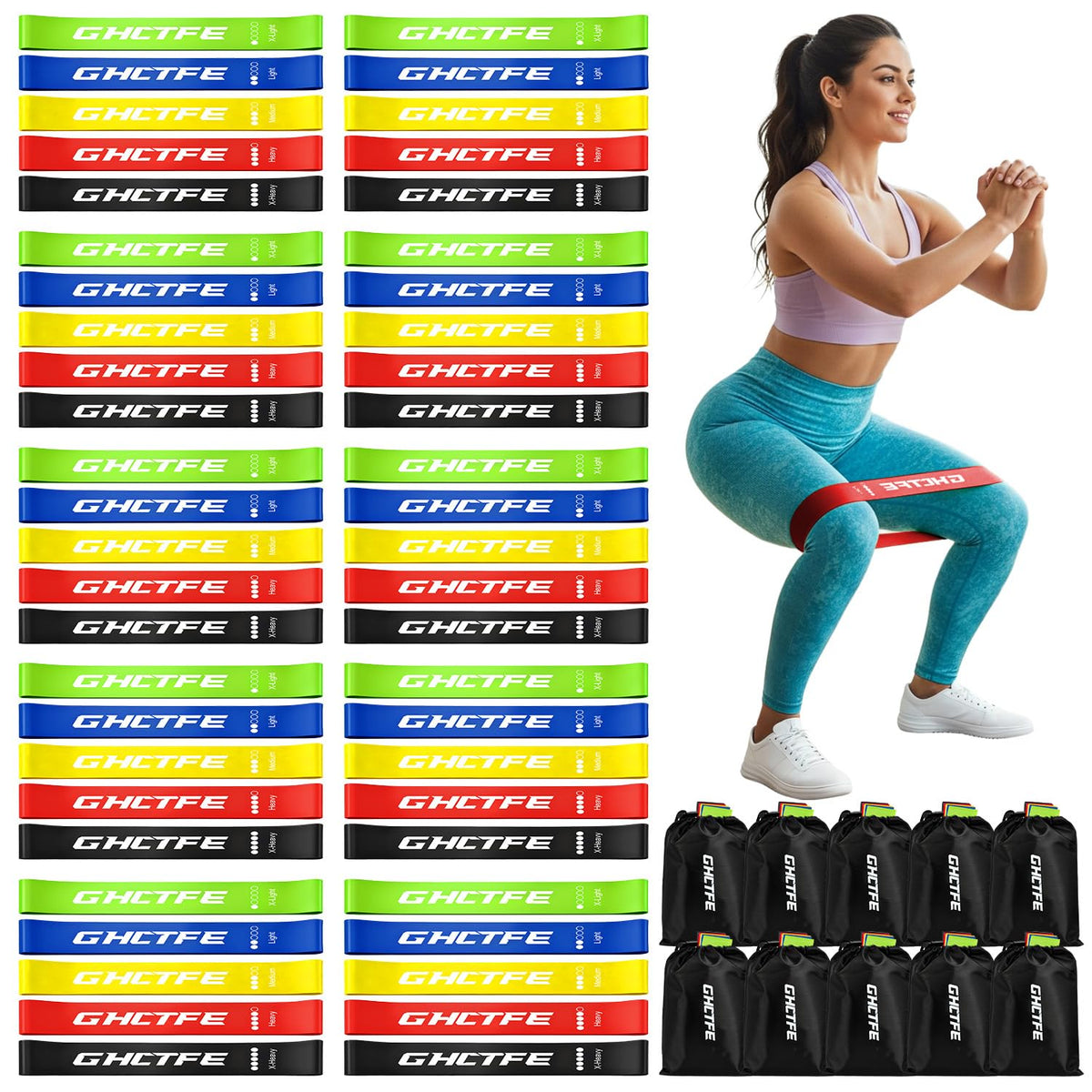 50PCS Resistance Bands Bulk Pack for Gym Studios, Trainers & Schools, 10 Mini Bands Sets, 5 Levels Color-Coded Durable Loop Exercise Bands for Pilates, Yoga, Rehab, Gift for Team Fitness