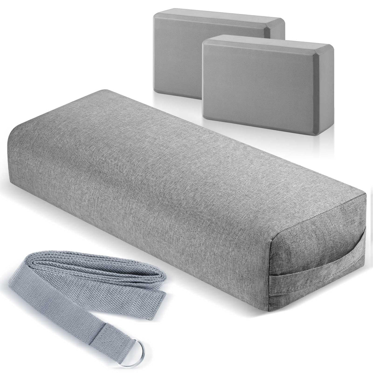 4 Pcs Yoga Bolster Pillow Blocks with Strap Set