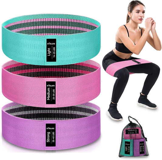 Exercise Bands, 3 Levels Fabric Resistance Bands for Working Out, Workout Bands Resistance for Women & Men, Multi-Colored Fabric Booty Bands for Leg Strength Training, Rehab, Yoga