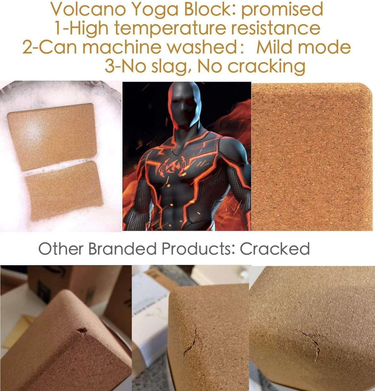 Cork Yoga Blocks 2 Pack Set -Natural Cork from Portugal, 9"x6"x4" Yoga Blocks Non-Slip&Anti-Tilt for Women| Men, Lightweight, Odor-Resistant| Moisture-Proof, Perfect Yoga Equipment