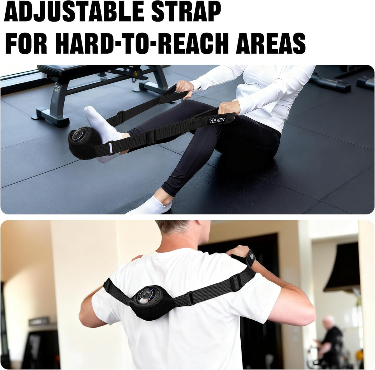 Vulken Vibrating Massage Ball with SphereStrap, Hands-Free Back Massager
