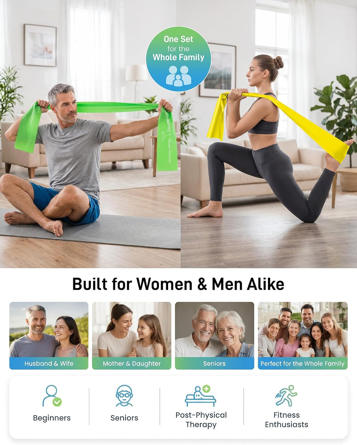 Renoj Pilates Flexbands, 5-Pack Latex-Free Resistance Bands Set – Exercise Bands for Pilates, Yoga, Stretching & Physical Therapy | Home Gym Equipment for Women & Men