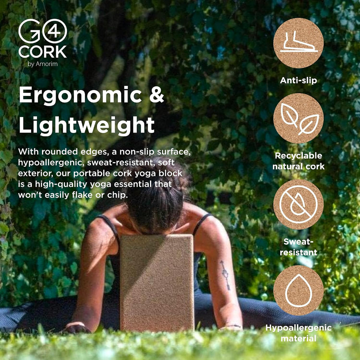 Go4Cork Cork Yoga Block | Non-Toxic, Alternative To Foam Yoga Blocks | Odorless, Soft, Non-Slip, Workout & Exercise | Yogi Gift Accessories | Men & Women | Eco Friendly, Sustainable
