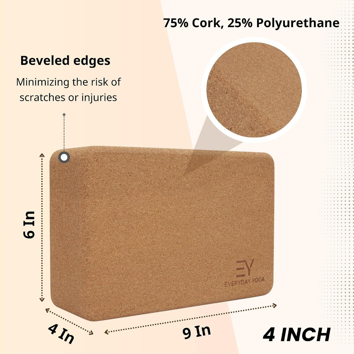 Everyday Yoga Premium Cork Block, Natural Cork, 3in/4in/5in Thick, 1 Block