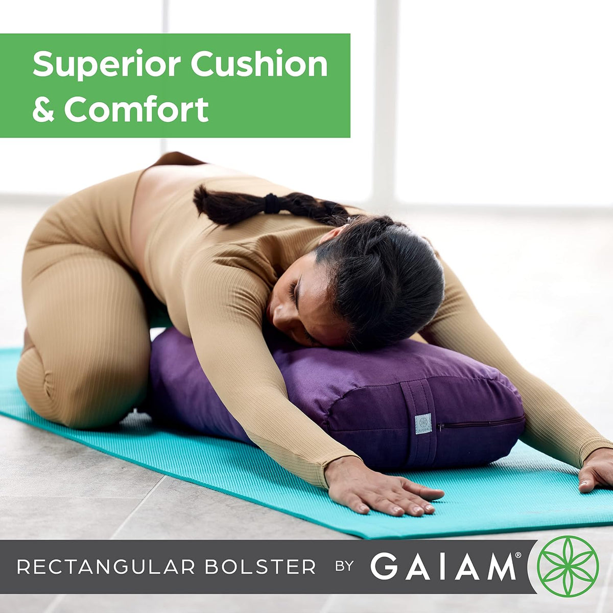 Gaiam Yoga Bolster Pillow, Supportive Cushion for Restorative Yoga