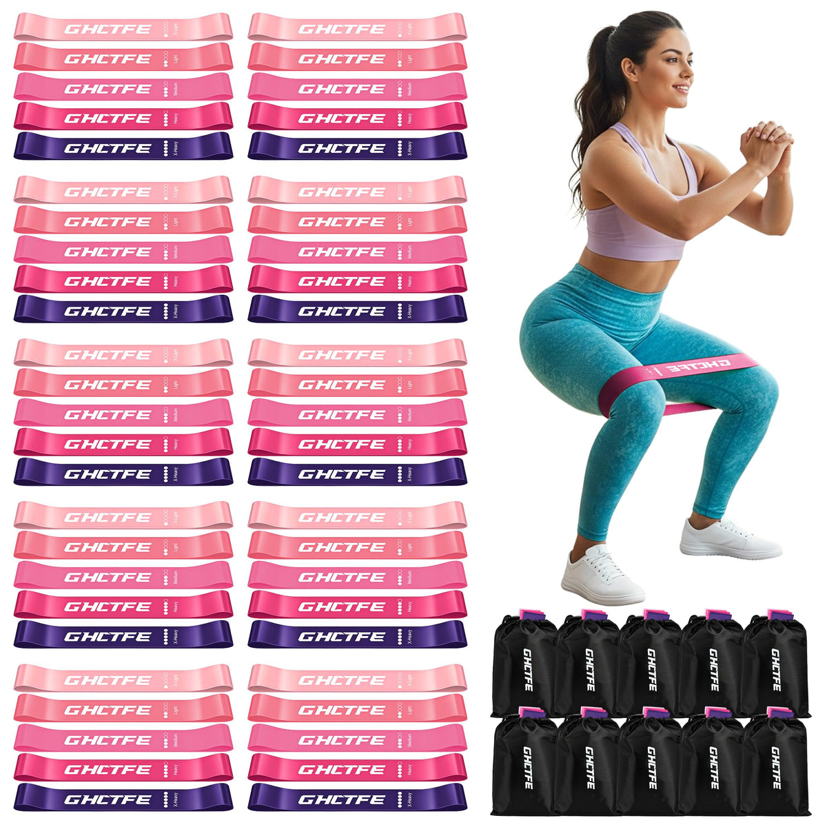 50PCS Resistance Bands Bulk Pack for Gym Studios, Trainers & Schools, 10 Mini Bands Sets, 5 Levels Color-Coded Durable Loop Exercise Bands for Pilates, Yoga, Rehab, Gift for Team Fitness