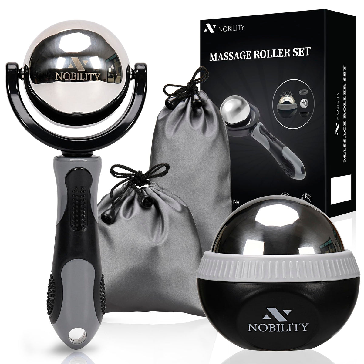Nobility Massage Ball Roller– Ice Cold and Hot for Deep Tissue and Sore Muscle Relief of Stiffness and Stress, Body, Neck, Back, Foot, Plantar (Black)