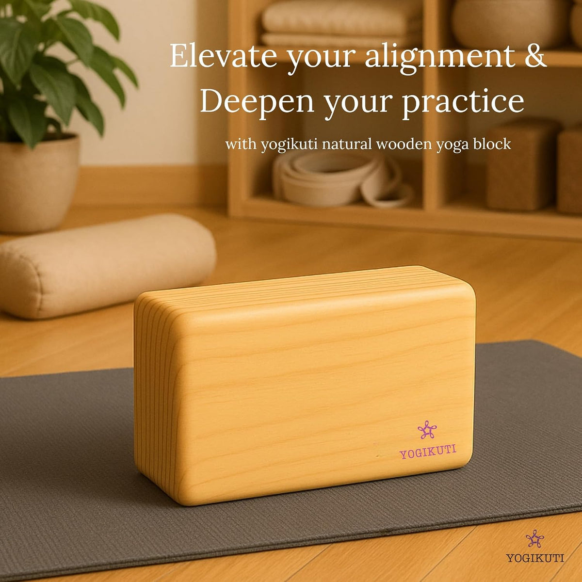 Solid Wooden Yoga Blocks | Premium Pine Wood Iyengar Yoga Blocks | Soild, Durable & Smooth Rounded Edges | Wooden Yoga Props for Stretching, Balance, Alignment & Home Studio Practice