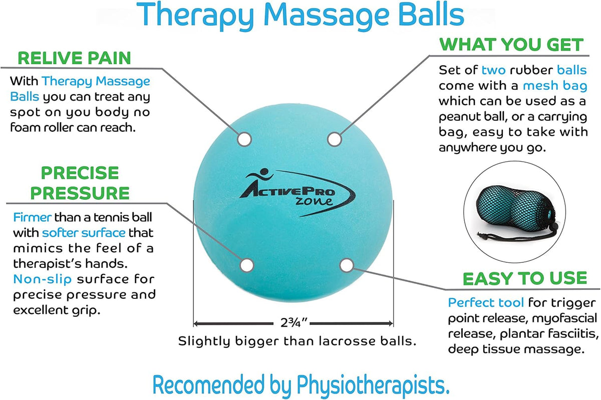 Therapy Massage Ball - Instant Muscle Pain Relief. Proven Effective for Myofascial Release, Deep Tissue Pressure, Yoga & Trigger Point Treatments. Set - 2 Extra Firm Balls W/Mesh Bag.