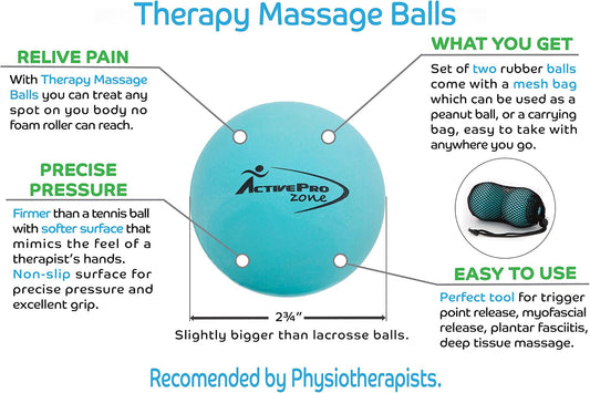 Therapy Massage Ball - Instant Muscle Pain Relief. Proven Effective for Myofascial Release, Deep Tissue Pressure, Yoga & Trigger Point Treatments. Set - 2 Extra Firm Balls W/Mesh Bag.