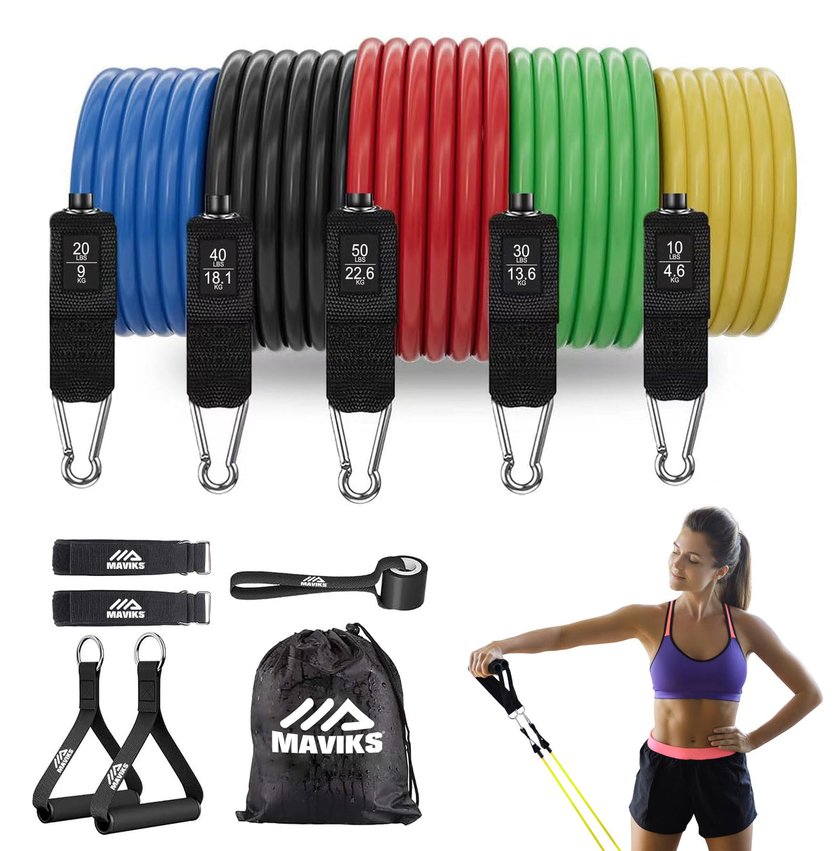 Exercise Resistance Bands for Working Out Set of 5 for Women and Men, Stretch Bands for Exercise, Physical Therapy, Arms Legs Workout, Stretching, Home Fitness