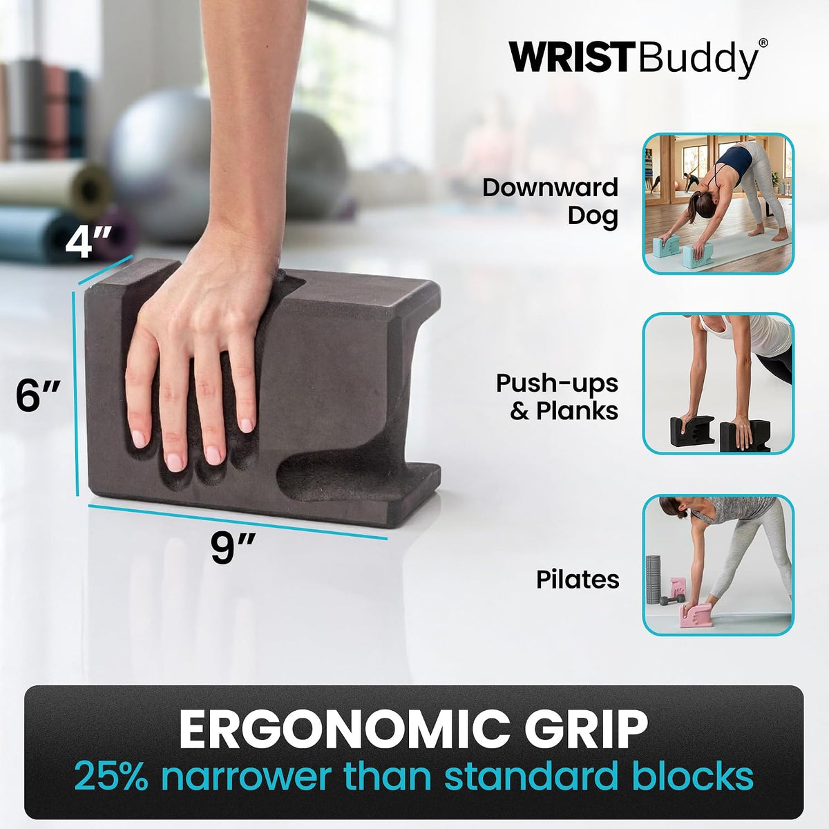 WRISTBuddy® Yoga Blocks 2 Pack, High Density Non-Slip, Hand-Shaped Design