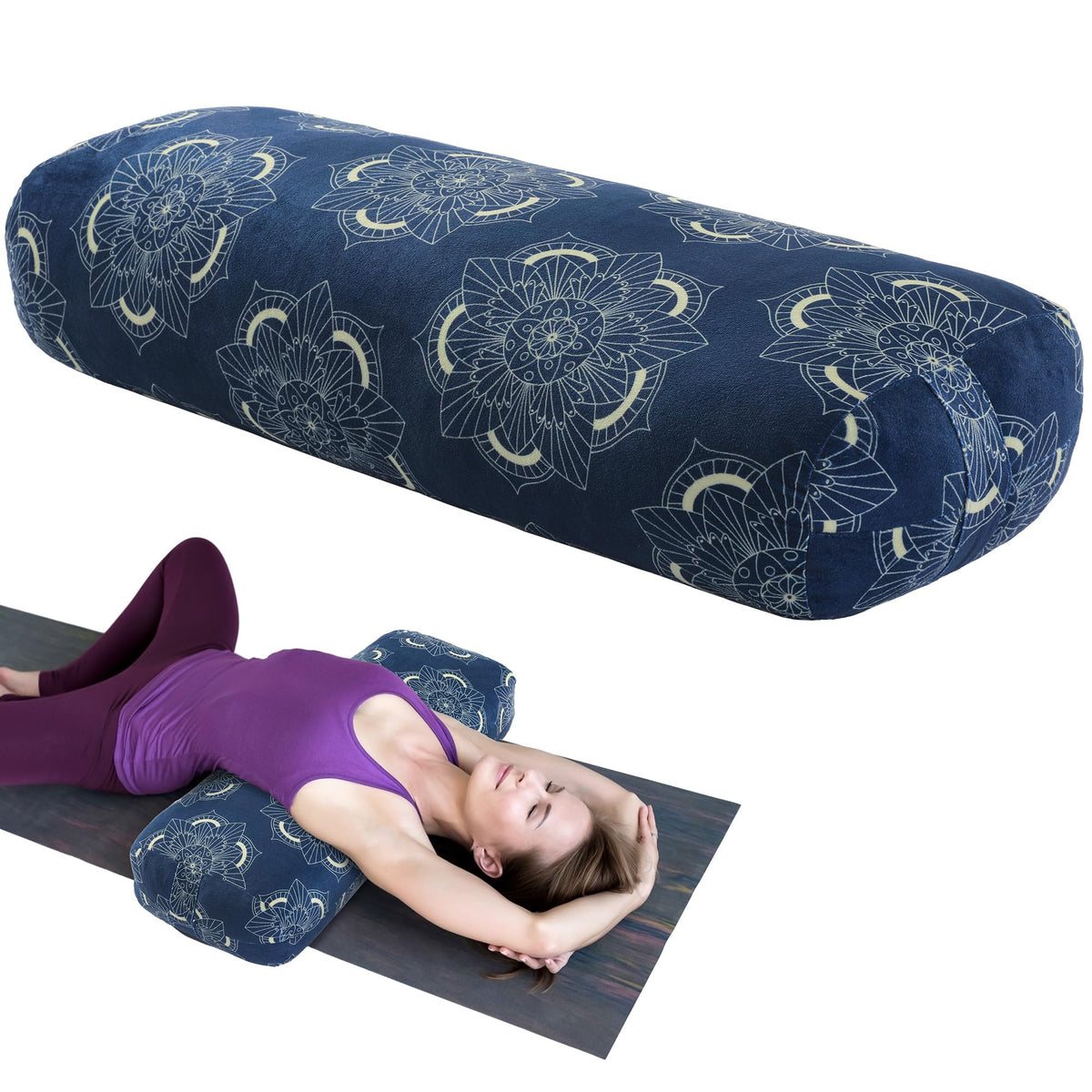 MABOZOO Yoga Bolster Pillow, Rectangular Yoga Bolster for Restorative & Meditation, Professional Meditation Cushion with Carry Handle