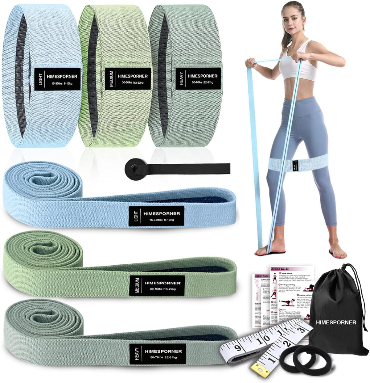 HIMESPORNER 9 PCS Fabric Resistance Bands Set for Working Out