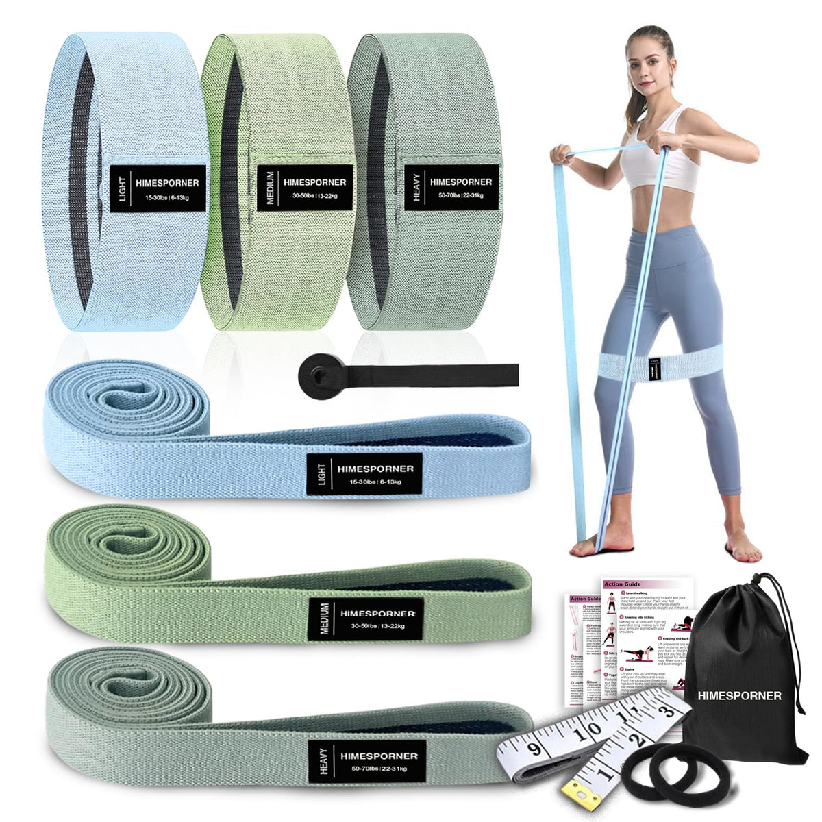 HIMESPORNER 9 PCS Fabric Resistance Bands Set for Working Out